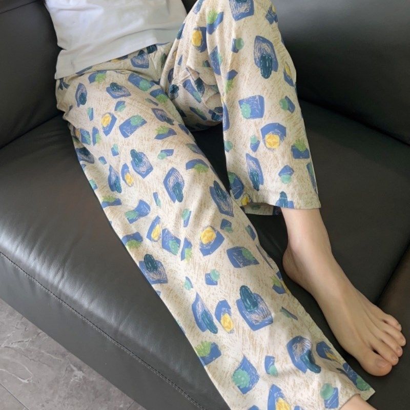 夏季大码家居裤2023夏天花裤子薄款宽松阔腿长裤棉绸睡裤女士外穿,女士内衣/男士内衣/家居服,睡裤/家居裤,淘宝优惠券,粉丝福利购,淘宝优惠卷
