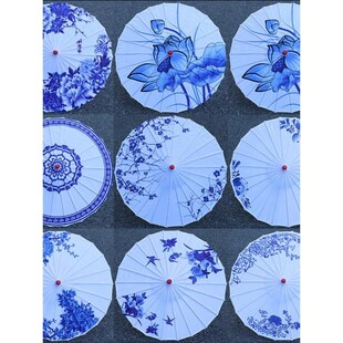 青花瓷吊顶装饰舞蹈汉服旗袍y走秀中国风绸布伞油纸伞儿童古风