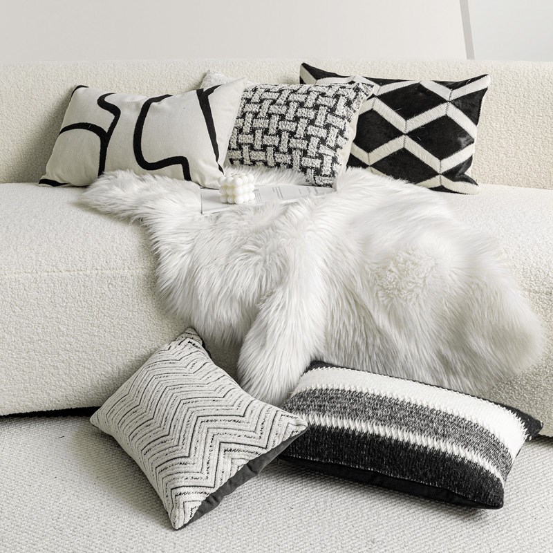现代简约轻奢黑白色系抱枕客厅沙发腰枕腰靠垫靠枕办公室卧室床上