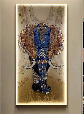 手工镶钻带灯晶瓷画入户玄关走廊过道装饰画现代简U约轻奢大象挂