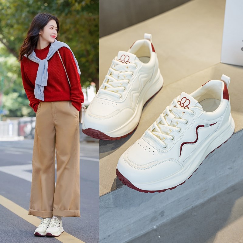 2025春夏新款大码女鞋41到43厚底休闲运动老爹鞋鞋W软底单鞋小白