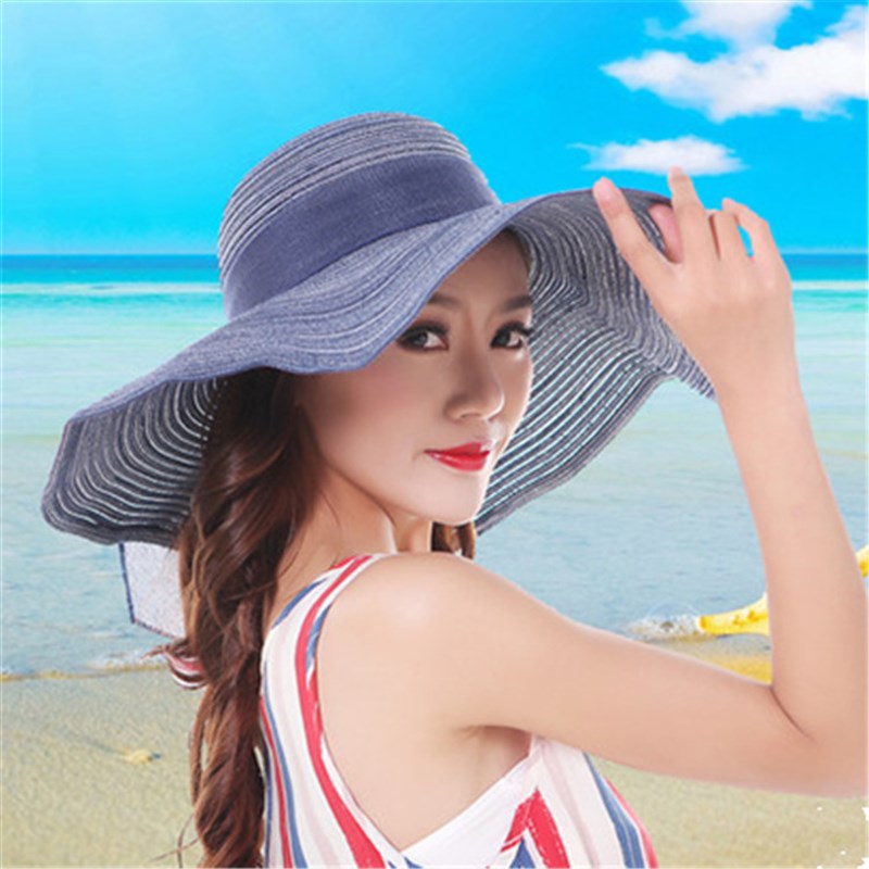 帽子女夏天f韩版遮阳女大檐宽檐草帽防晒帽太阳帽折叠休闲帽
