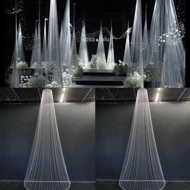 创意婚庆道具韩式珠帘圆锥悬吊式天花板压克力水晶圆形挂件酒店婚