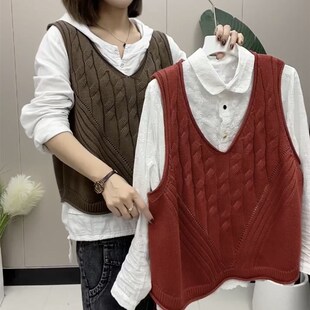 针织马甲女短款背心春季新款套头宽松外搭V领小坎肩时尚叠穿马夹