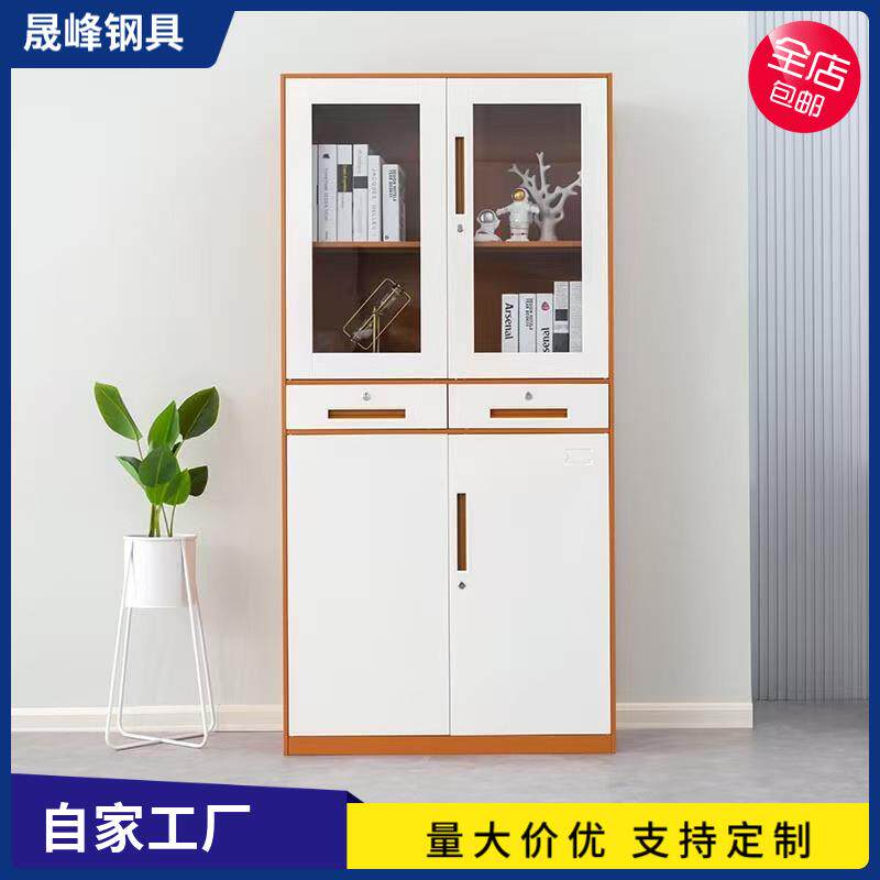 窄边套色中二斗文件柜办公室铁皮资料柜储物柜档案柜家用书柜