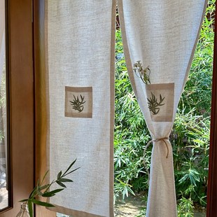 侘寂风亚麻棉麻分片式美式田园风贴布绣花门帘中古风竹韵隔断帘