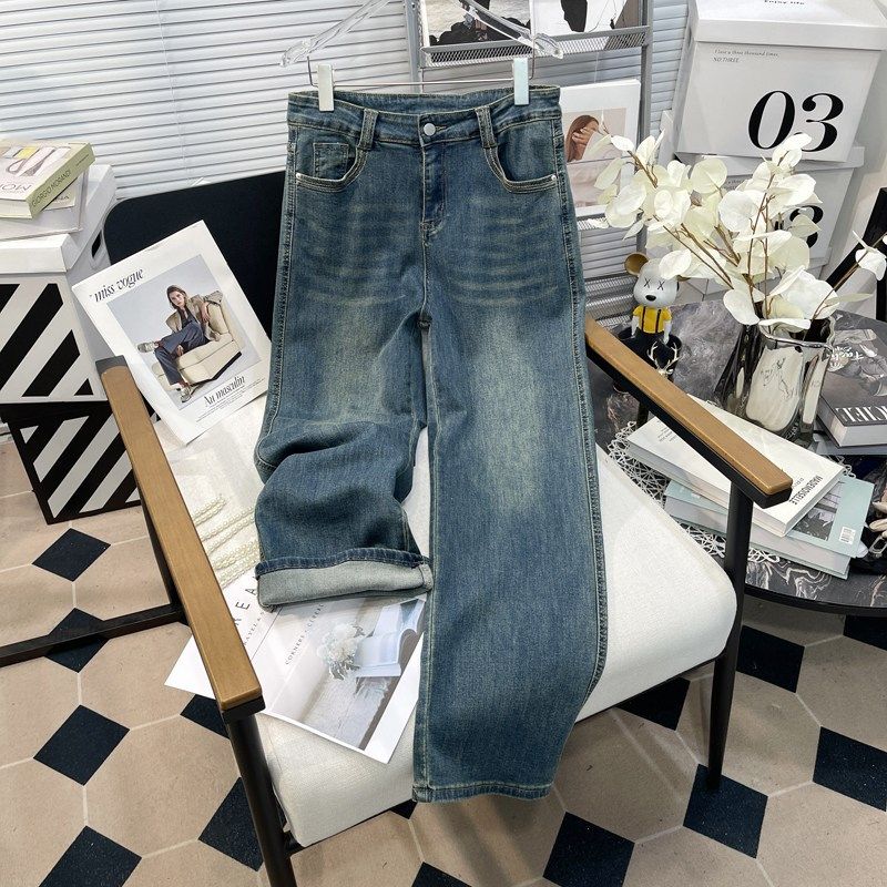 胡子叔大码女装2025春季新款洋气高腰宽松牛仔裤阔腿直筒休闲长款,女装/女士精品,大码裤装,淘宝优惠券,粉丝福利购,淘宝优惠卷