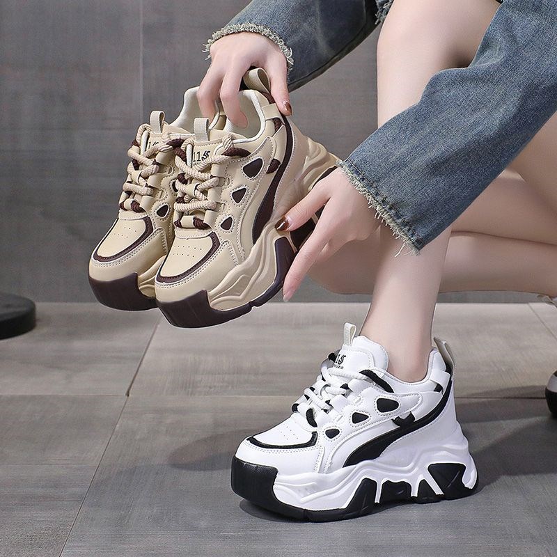 30313233小码老爹鞋女2023秋冬新H款厚底内增高女鞋松糕真皮运动