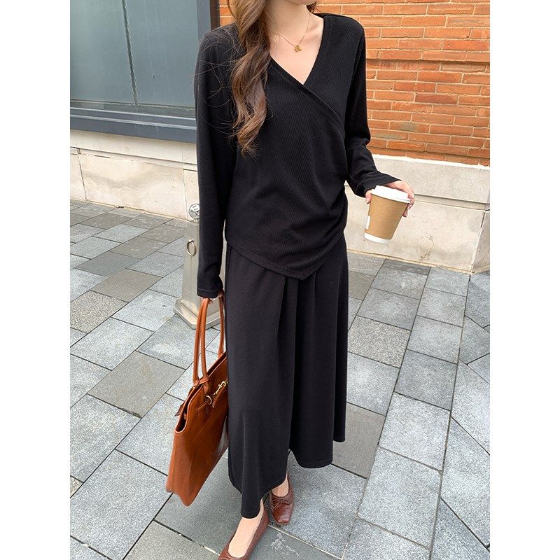 NAZ那子大码秋装新款不规则V领修身上衣A字半身裙胖mm气质套装女,女装/女士精品,大码套装,淘宝优惠券,粉丝福利购,淘宝优惠卷