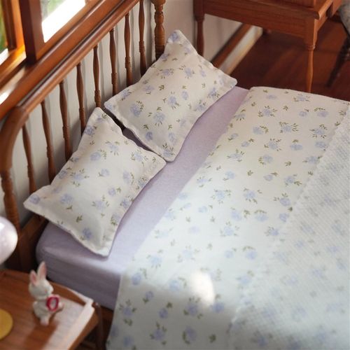 玩具】床品四件套单人床 枕头被子床笠 6分娃屋S迷你微缩模型摆件