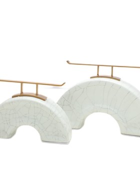 新中式建筑桥摆件家居客厅酒柜样板房白色冰裂陶瓷艺术品软装饰品