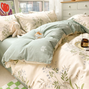 北欧风纯棉被套单件花卉仙草100全棉180x200x230单双人被罩被芯套