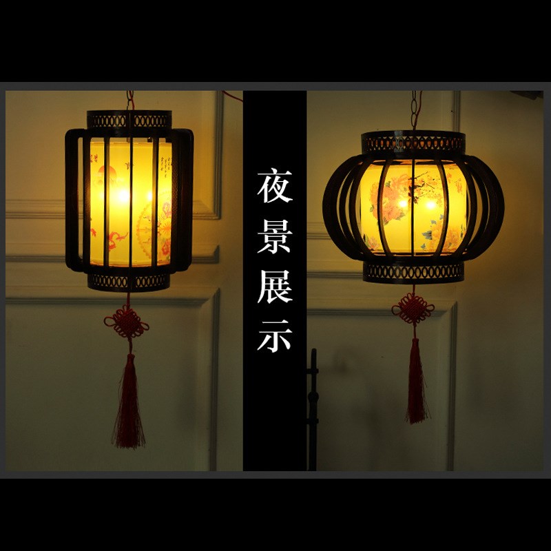 实木宫灯六角结婚红灯笼灯新年装饰挂饰吊灯灯笼仿古中式防水羊皮