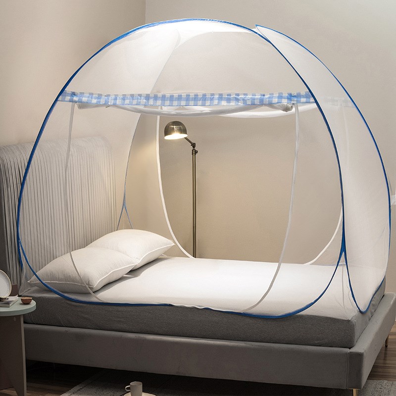 蒙古包蚊帐免安装钢丝有底折叠式单双门魔术蚊帐外贸学生宿舍