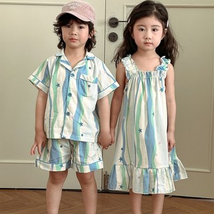 儿童睡衣夏季薄款宝宝纯棉A2025新款女童睡裙男童家居服兄妹套装