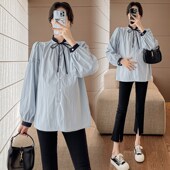 韩版 时尚 长袖 孕妇装 纯色减龄显瘦可爱衬衫 新款 上衣宽松中长款 春装