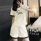 短袖 2025新款 两件套可外穿家 套装 女夏季 运动睡衣套装 T恤短裤