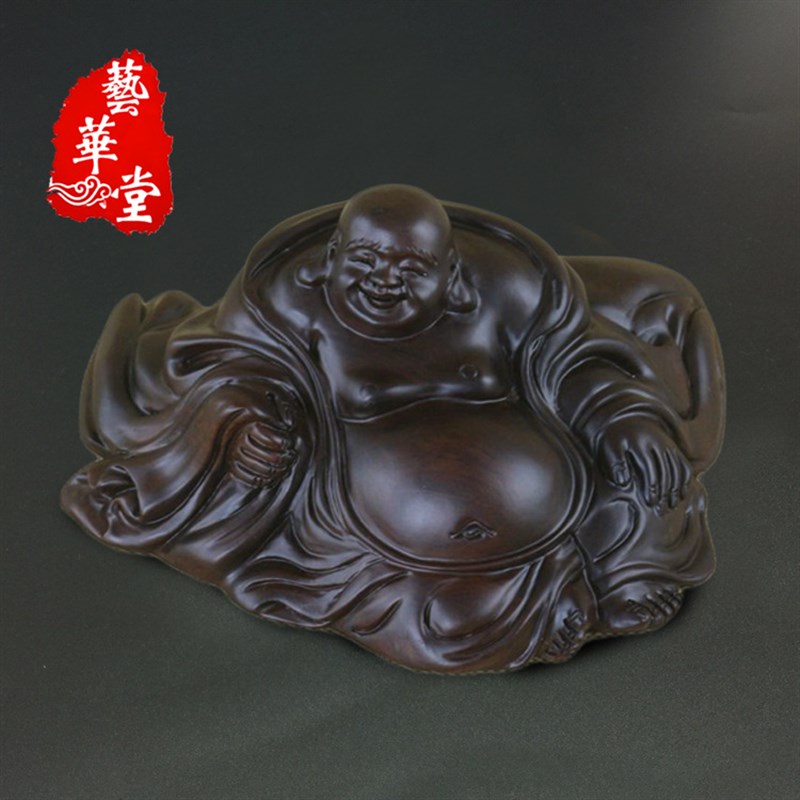 卧坐笑佛弥勒 黑檀花梨木雕刻 汽车摆件商务雕刻木质工艺品