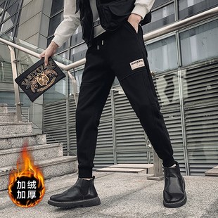 26码27码休闲裤子男冬季加厚加绒休闲裤矮个子修身小脚裤小码卫裤