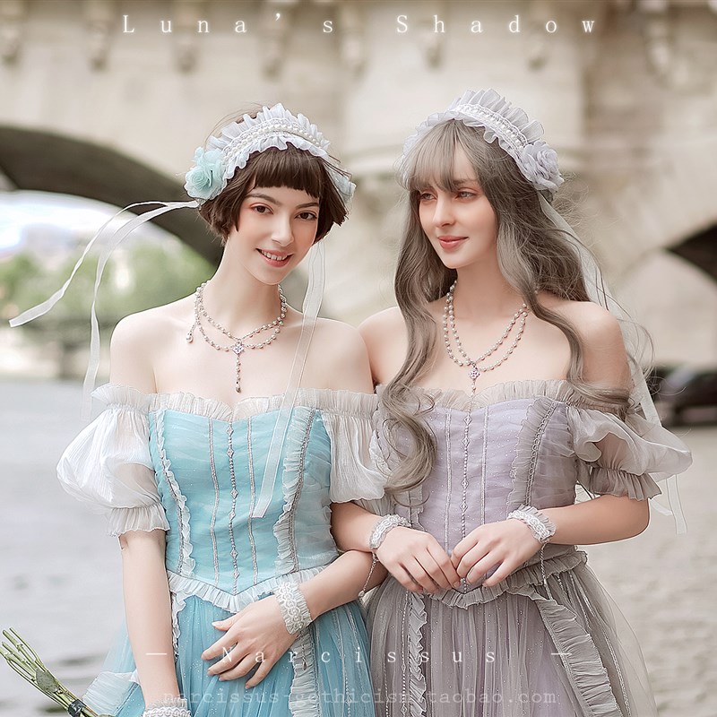 月下的幽灵少女A 法式复古芭蕾风洋装 短袖刺绣连衣裙长裙 尾款