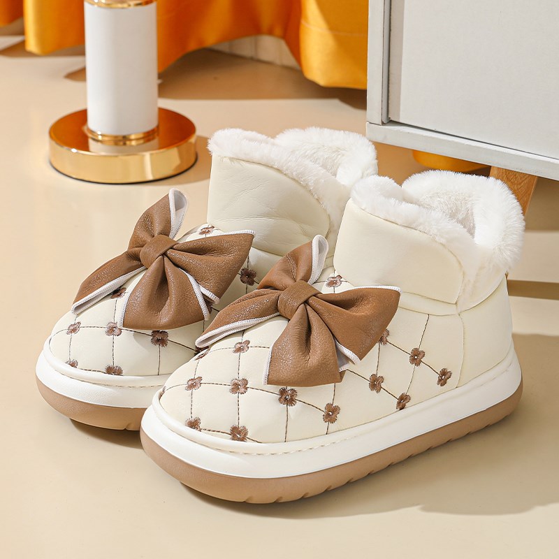 厚底棉拖鞋女包跟居家韩版防水PU皮拖鞋冬季P加绒保暖防寒棉鞋外