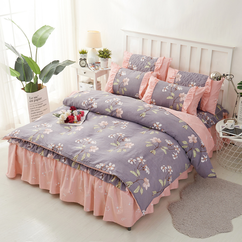 纯棉防滑床裙式床罩四件套全棉床套床上用品小清新被O套18m2米1