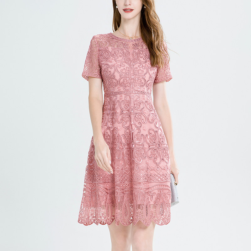 中年女士年轻婚礼妈妈装正式场合礼服气质喜婆婆婚宴刺绣洋装夏