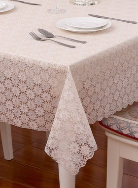 田园圆桌方桌餐桌布防水蕾丝茶几垫耐高温台布PVSC免洗桌垫定制做
