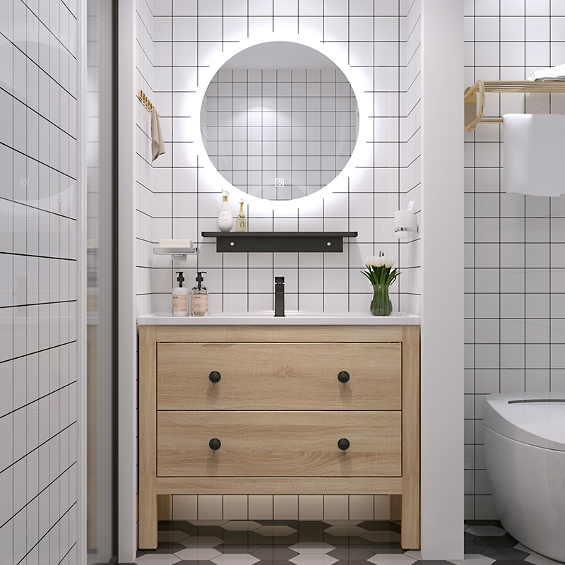 日式卫浴室柜组合现代简约小户型实木洗漱台洗手洗脸盆柜套装落地