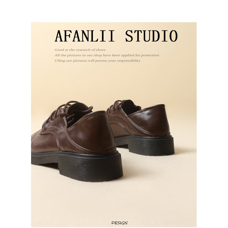 曾小邪2022年秋季新款单鞋方头粗跟系带厚底英伦风小皮鞋女牛津鞋