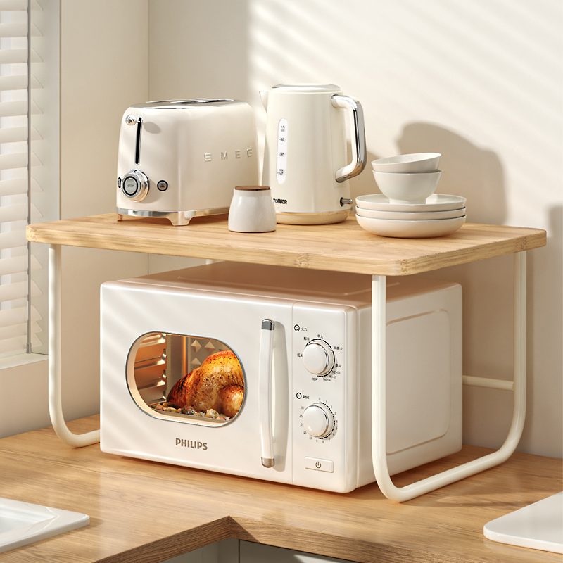 厨房微波炉架子置物架多功能支架原木风台面烤箱电饭煲收纳架子