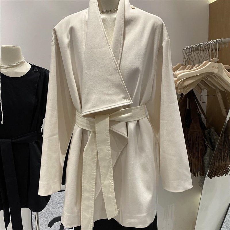 韩版2025春季新款大衣宽松显瘦大翻领系带收腰风衣女中长款外套女