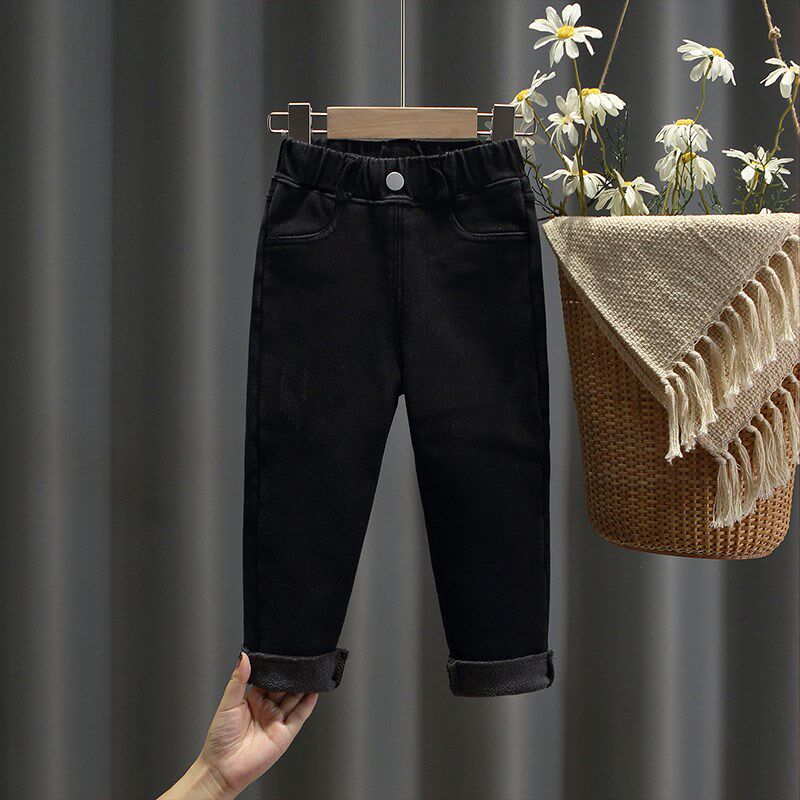 女童加绒牛仔小脚裤秋冬r季新款儿童弹力修身打底长裤洋气铅笔裤