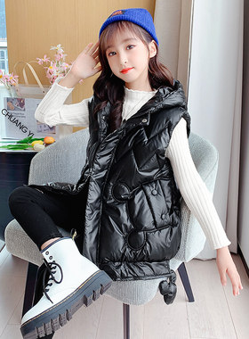 女童羽绒a棉马甲冬装2021新款儿童洋气马夹中长款背心加厚坎肩外