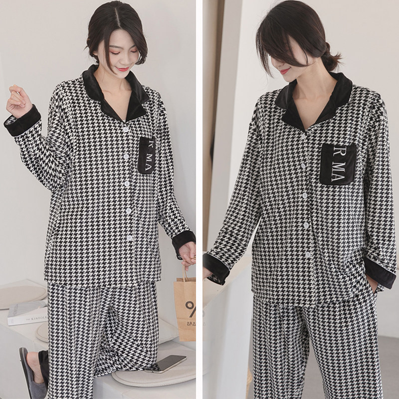 月子服秋冬天鹅绒怀孕期孕妇睡衣加绒产妇K产后哺乳家居服大码11