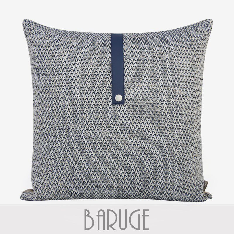 轻奢高端抱枕蓝灰皮扣配饰靠枕样板房客厅沙发靠垫W民宿飘窗方枕