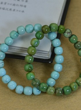原矿天然绿松石 高瓷无优化老型珠子手串手链保真男女款一物一图