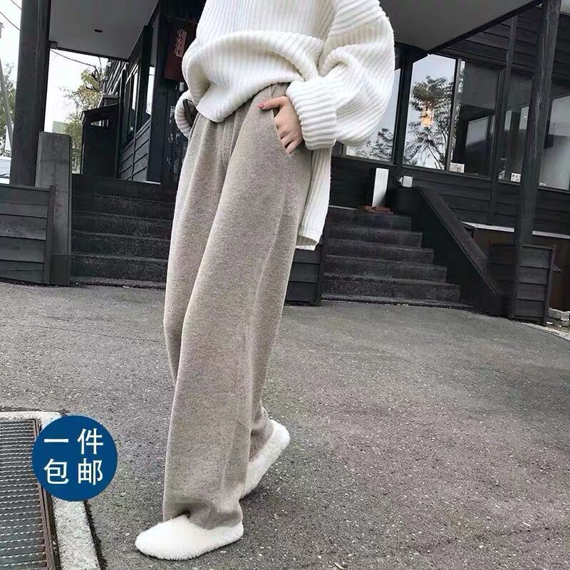 孕妇针织阔腿裤秋冬l2021新款托腹宽松百搭长裤直筒显瘦毛线裤子