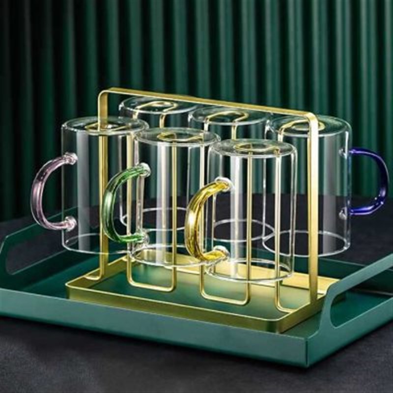 直销彩色玻璃杯带把手柄耐热透明家庭喝水杯子客厅茶杯套装家用待