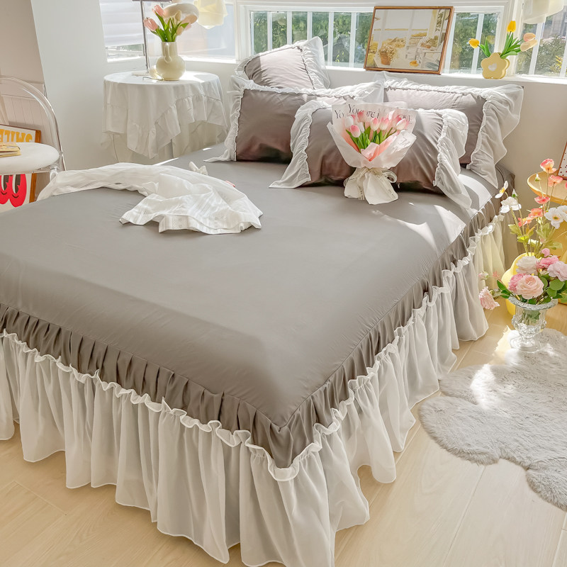 雪纺木耳白纱边全棉床裙单件纯棉席梦思防滑防尘保护套宿舍床罩单,床上用品,床裙,淘宝优惠券,粉丝福利购,淘宝优惠卷