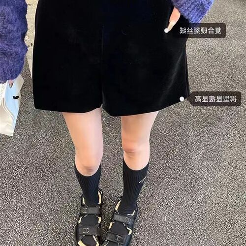 孕妇裤子秋冬季新款外穿洋派复古丝绒短裤高P腰显瘦托腹阔腿靴裤