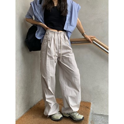 留下 1992 美式速干工装裤女夏季轻薄透气伞兵直筒裤宽松休闲长裤