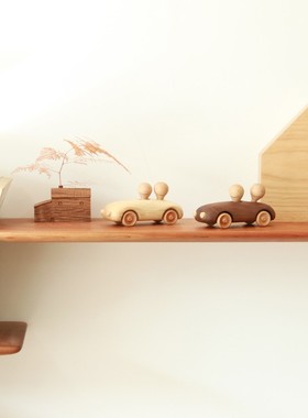 雨木实木小汽车摆件创意可爱玩具软装家居O桌面饰品礼物拍摄道具