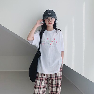 女大童T恤2025夏装新款初中生简约休闲短袖M上衣青少年学生百搭t
