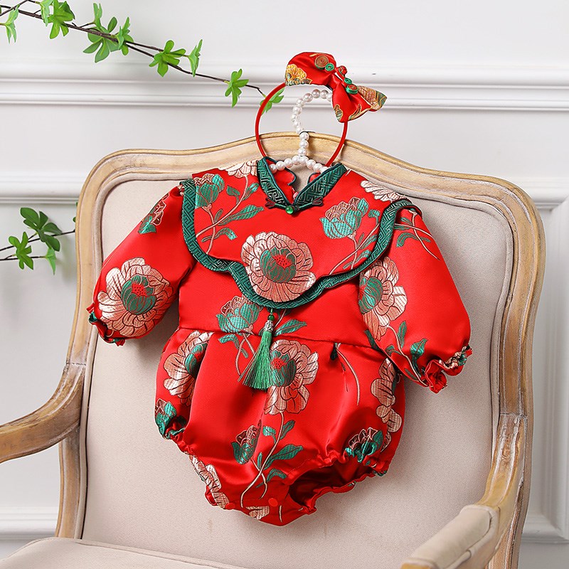 中国风一周岁女i宝宝礼服唐装高端婴儿百天儿童中式抓周宴衣服旗