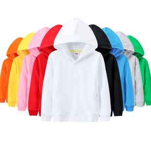 儿童纯白色卫衣男童女童班服红黑黄绿粉色大童小T学生校服亲子连