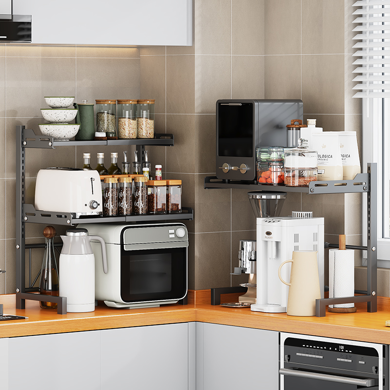 厨房置物架可伸缩微波炉烤箱架子家用台面桌面多层电饭锅收纳支架