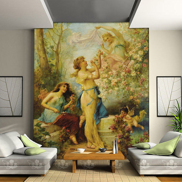 采摘欧式油画大型壁画玄关餐厅走廊客厅电视背景墙纸壁纸墙布017