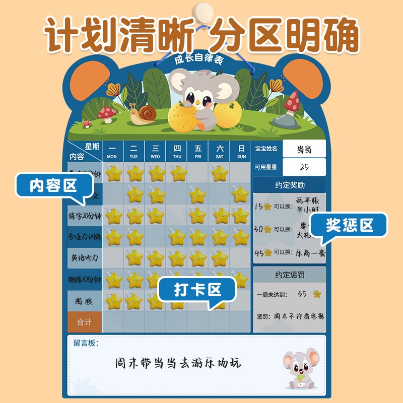 儿童积分奖励家庭版计划本自律表打卡器学习孩子墙贴奖罚规则记录
