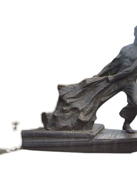 玻璃钢仿铜物雕塑渔民渔夫划船定制做铸铜雕像园林景观落地